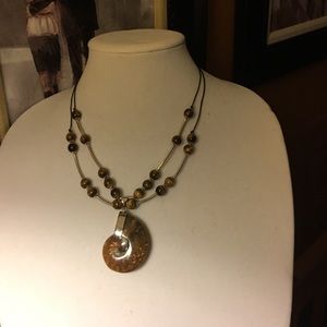 Tiger eye rainbow ammonite necklace
